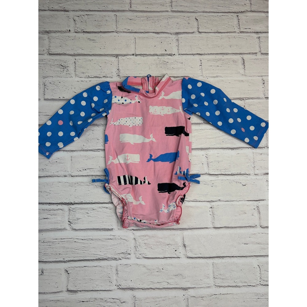Hatley Pink Whale Polka Dot Long Sleeve Rash Guard Swimsuit Baby 6-12M